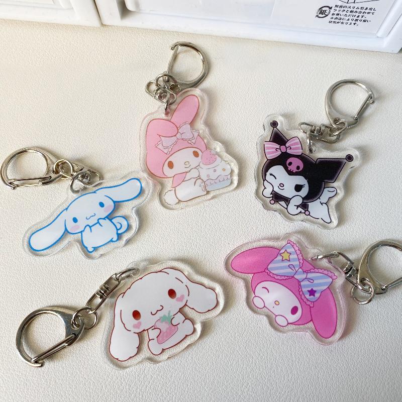 Melody Kuromi Cinnamon Dog Pendant Keyring Cute Keychain Kitty Schoolbag Pendant Acrylic Bag Pendant Accessories