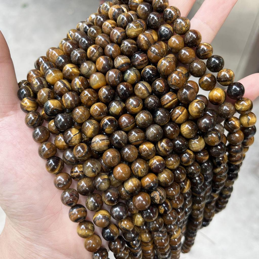 Huan Jing Jewelry 7A Grade Natural Tiger Eye Round Loose Beads for Semi-Finished Accessories