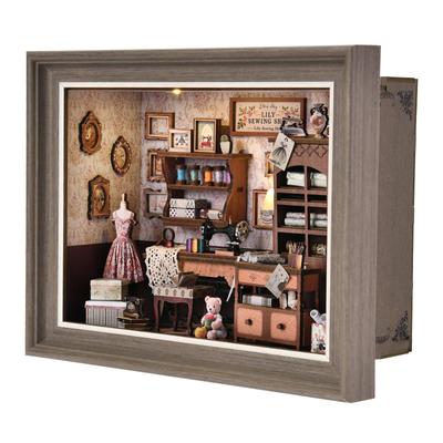 Book Nook Kit 3D Wooden Puzzle with LED Switch Control DIY Miniature House for Decor for Craft Dollhouse Gift Sewing - & Wall-Mounted Frame,
