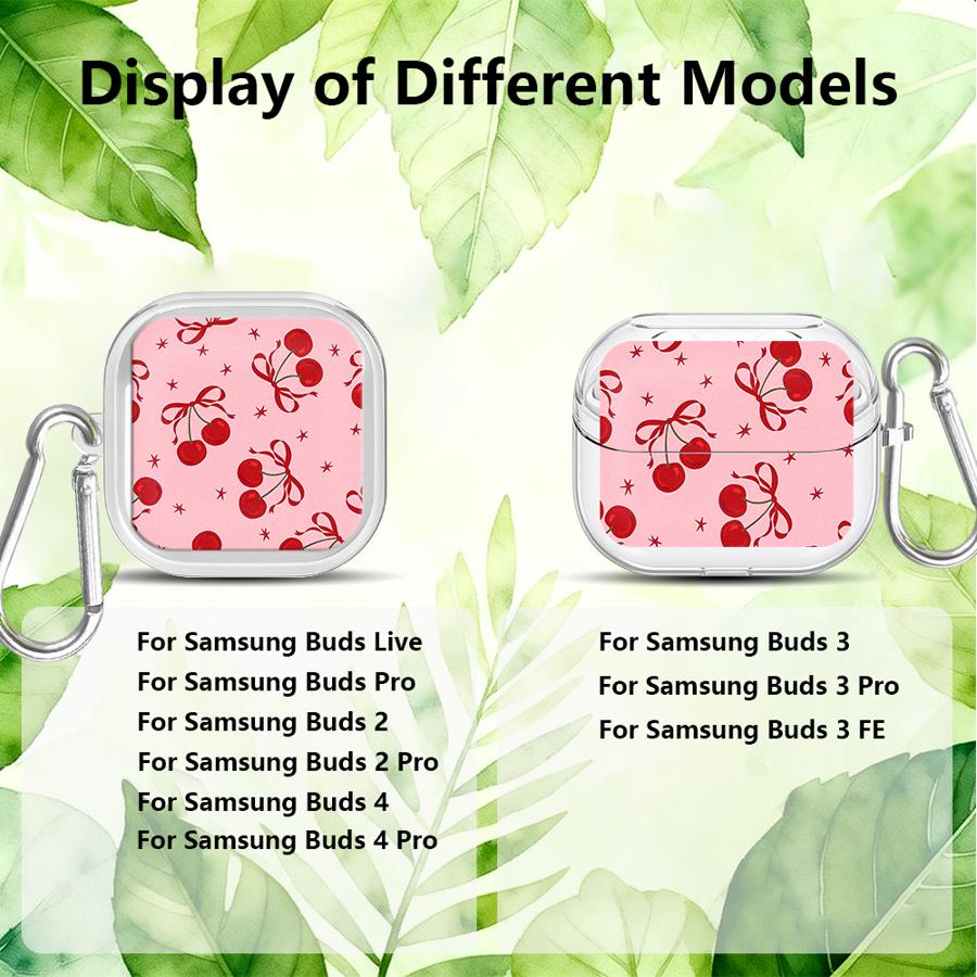 Clear Earphone Cases Cover With Hook Case For Samsung Galaxy Buds 3 FE 3Pro Live 4Pro 2 4 Pro 2Pro Red Lovely Cherry
