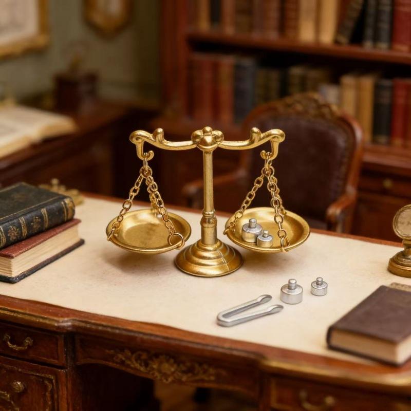 Miniature Balance Scale Model 1/12 Dollhouse Mini Retro Scales Justice Scale Model Dollhouse Scene Decor Micro Scene Photos Prop