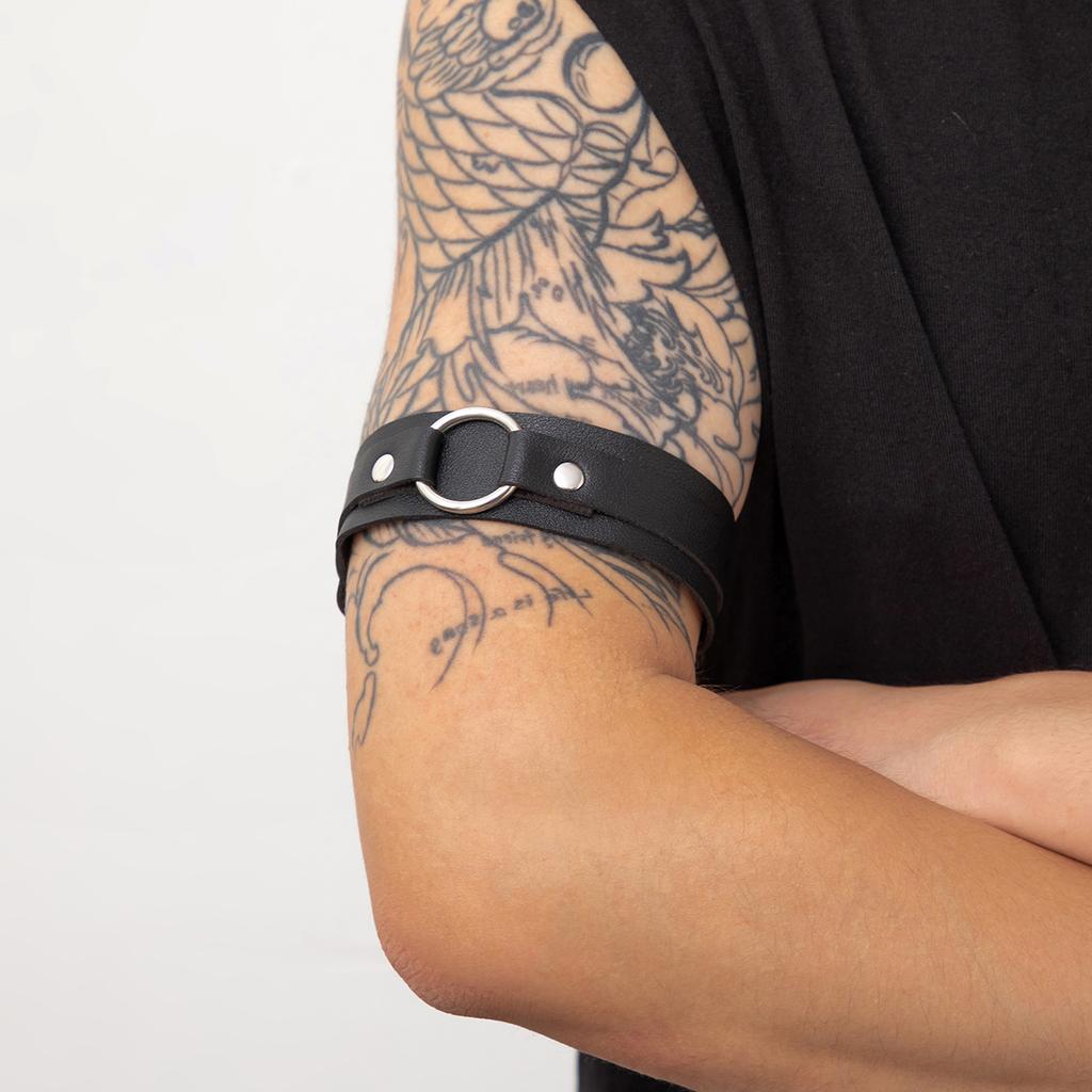 Punk Black Leather Powerful Upper Arm Bracelet Men Gothic Halloween Accessories Wide Medieval Armband 2026 Fashion Jewelry Gifts