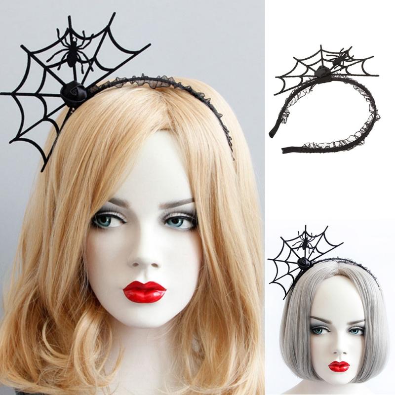 Halloween Headwear Spider Webs Headband Lace Necklace Fancy Dress-up Headpiece for Cosplay Party Novelty Headdress
