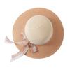 FashionTwo-color Patchwork Striped Bowknot Summer Sun Hat Women Straw Beach Hat Large Brimmed Hat