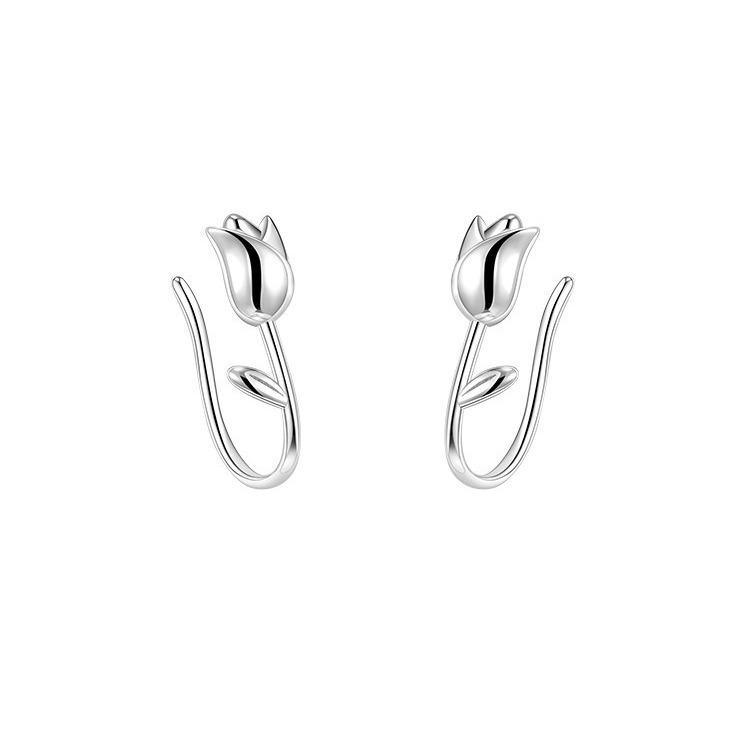 2024 Trend: Silver Needle Tulip Light Luxury Stud Earrings for Women – Comfortable for Sleeping
