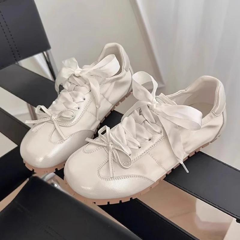 Fashion Women Flats Sneakers Designer Lace Up Bow Shoes 2025 Summer New Trend Casual Running Sport Shoes Walking Soft Sandalias De Mujer