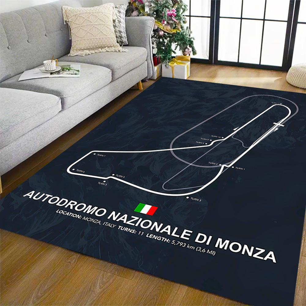 Monza Race Track Autodrome Themed Antislip Durable Polyester Home Decorative Large Size Logo Design Durable Floor Mat For Living Room Restaurant