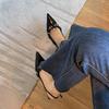 Rivet Patent Leather Thin Heel One-word Buckle Fashion Sandals Women's 2025 Early Spring Design Sense Niche Celebrity Style High Heels