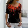 New Fashion Women's Floral Printed Long Sleeve Irregular V-neck Casual Elegant Top Loose Plus Size Soft and Comfortable Thin Bottoming Shirt