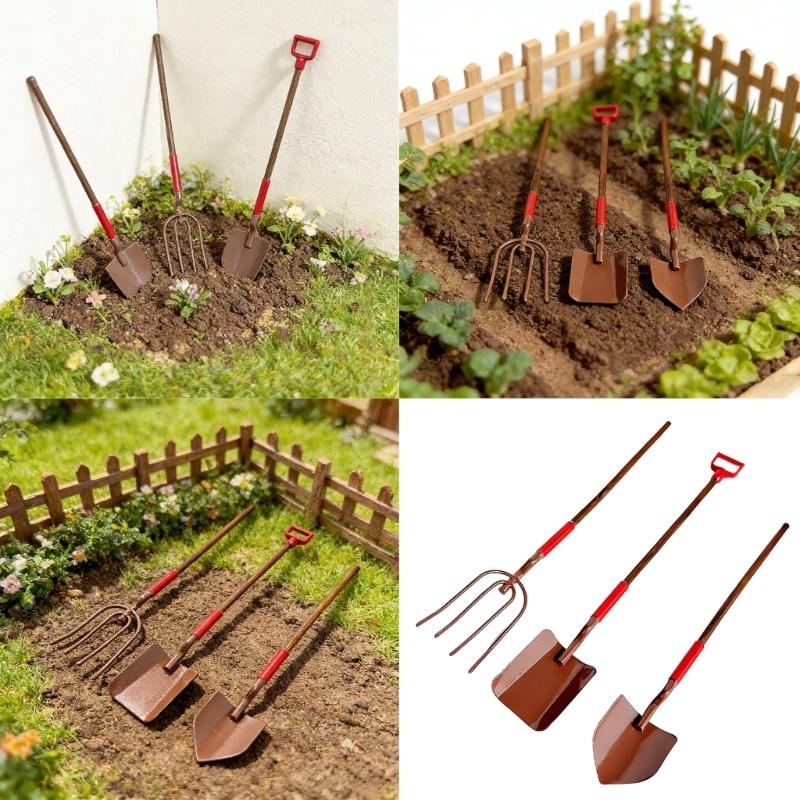 Farming Tool Kits Miniature Gardening Tool Set with Shovel Rake For 1/12 Doll House Accessories And Kids Educational Fun