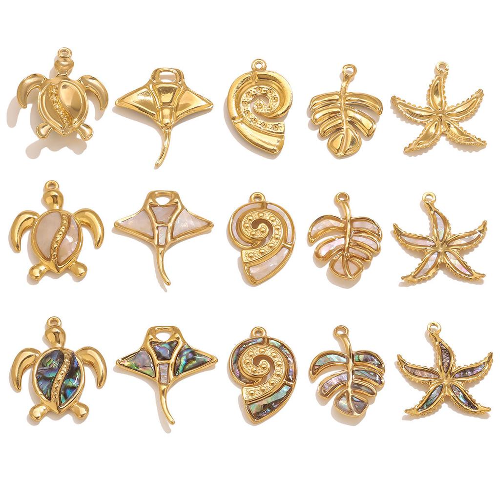 Turtle Starfish Conch Inlaid shell Stainless Steel Pendant For Women Summer Beach-style DIY Making Charm Fashion Jewelry