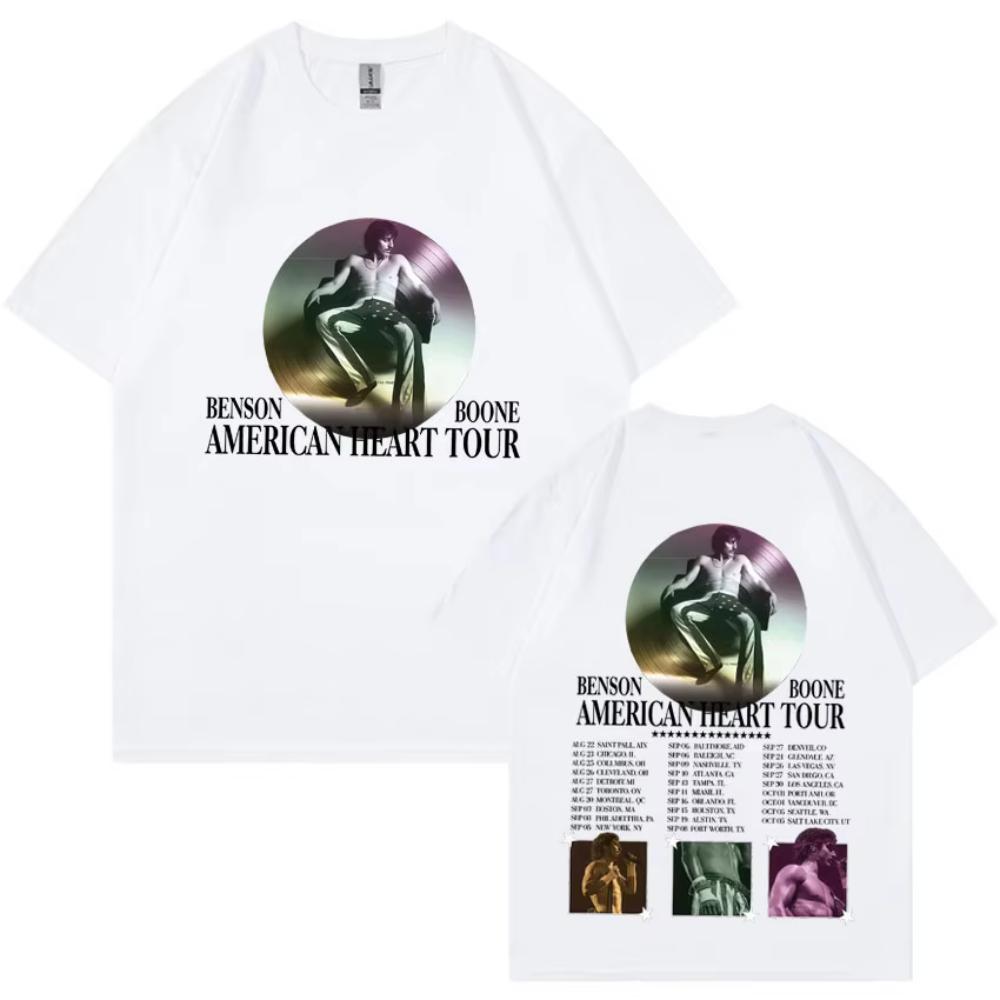 Streetwear Tide Tops Casual Benson Boone America Heart Tour Hip Hop Album 2025 T-shirt Men Women Short-sleeved Oversized T Shirt