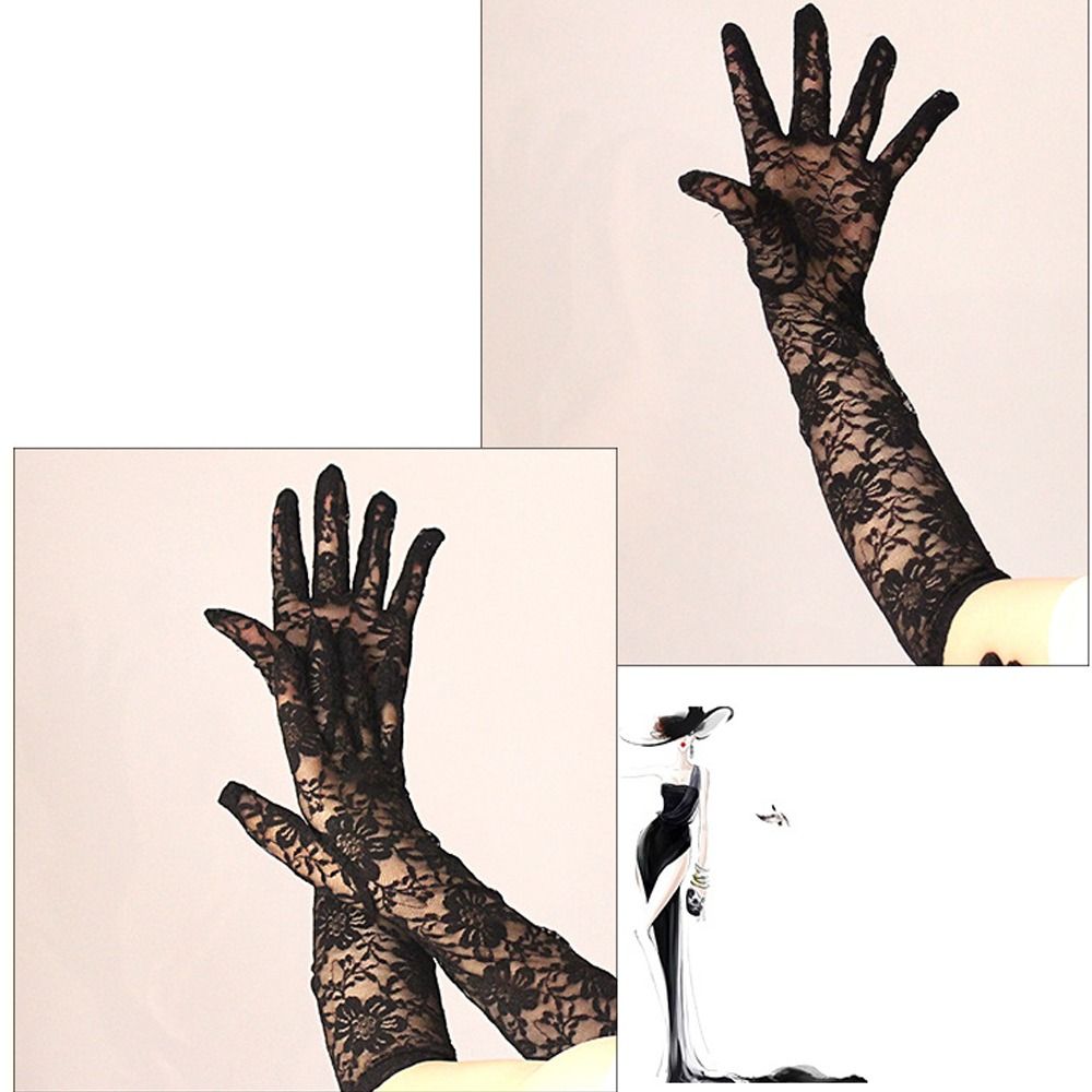 Mesh Rock Gloves Lace Sunscreen Gloves Sexy Long  Black Gloves  Halloween