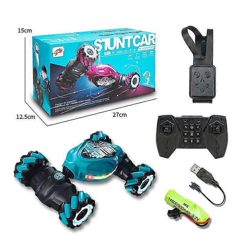 Gesture Sensing RC Stunt Twist Car, Blue - 4WD 2.4G Hand & Gesture Control, 360 Rotation Transform Off-Road Drift Climb with Lights & Music, Birthday