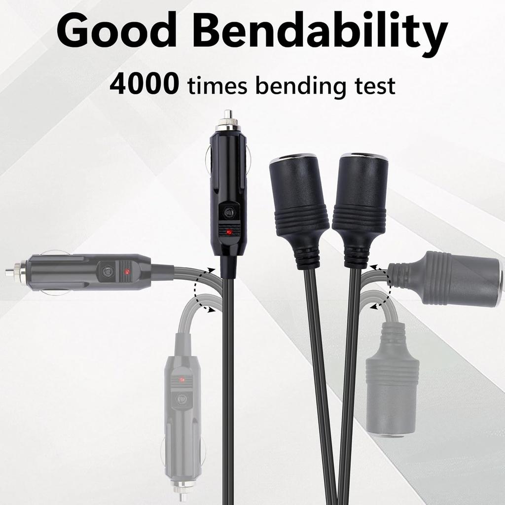 12V Doppel-Zigarettenanzünder-Adapter, 1 zu 2 Auto-Zigarettenanzünder-Splitter mit 2 Steckdosen, 18AWG Doppel-Zigarettenanzünder-Verlängerungskabel mit 15A Sicherung