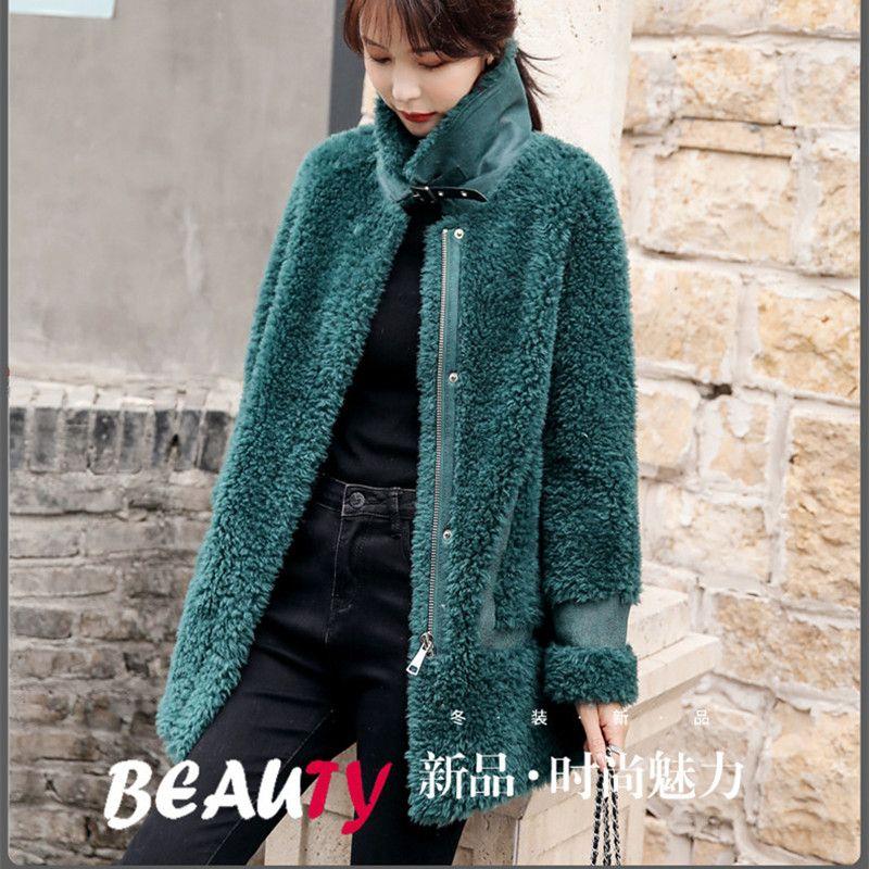 New Genuine Wool Sheep Shearling Coat Leather and Fur Women's Grain Lamb Fur Coat