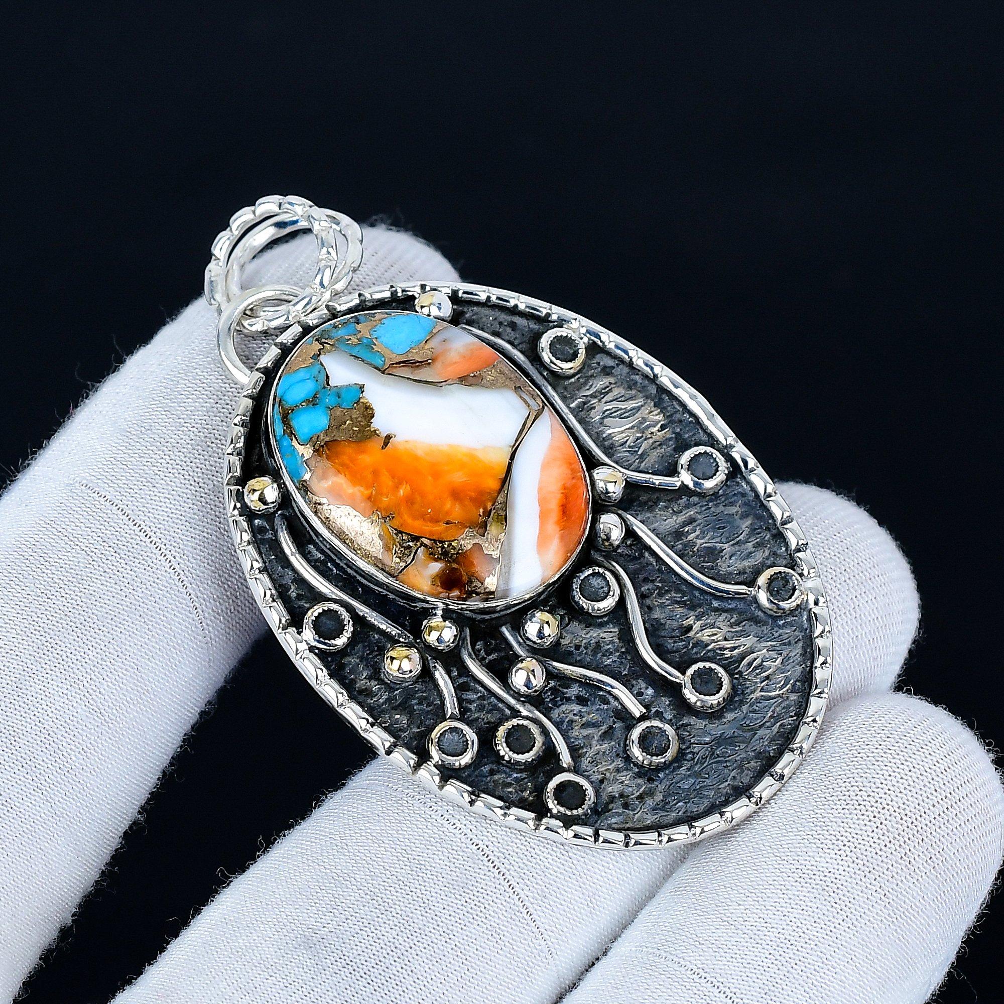 

Orange Spiny Oyster Pendant, 925 Sterling Silver Handmade Jewelry, Orange Spiny Oyster Silver Pendant, Party Wear Jewelry For Women s, Pendant Gift 6.5 Cm оранжевый