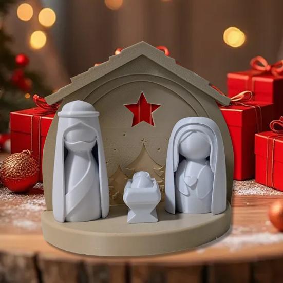Yousheng Nativity Set Figurine Lighted Jesus Nativity Scene Collection with Manger And Figures for Christmas Indoor Tabletop Decor