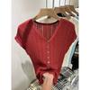 A Stylish V-neck, Hollowed-out Short-sleeved T-shirt for Women, A New Summer Thin Knitted Top That Is Slimming and Flattering