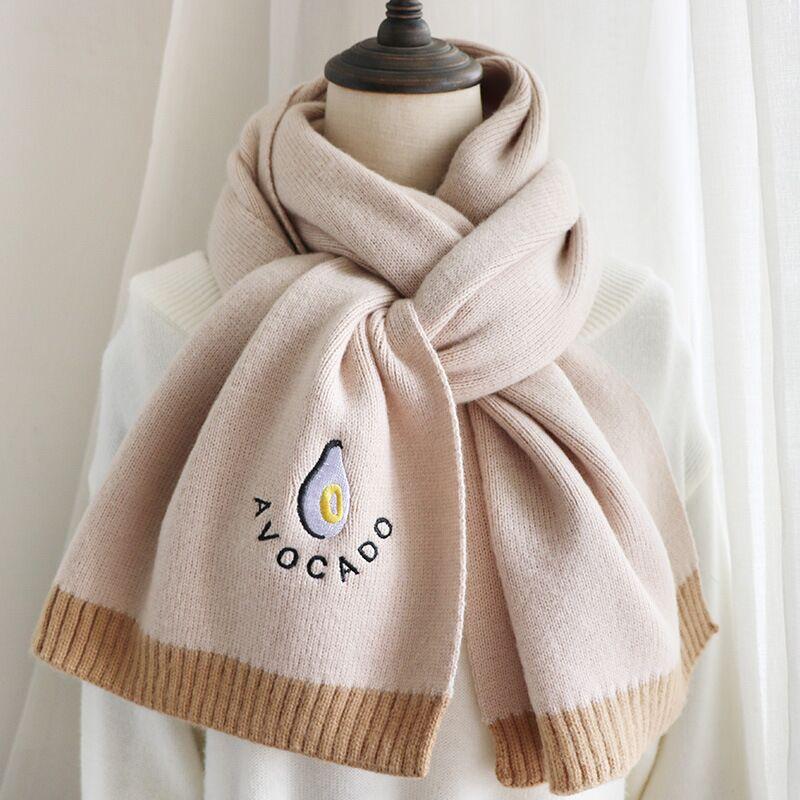 Avokado Stickad Scarf Dam Vinter Koreansk Vild Japansk Liten Fresh Girl Wool Scarf