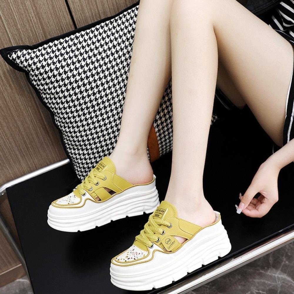 Pantofi Casual Dama Jumătate Drag Mesh Respirabil Pantofi Dama Sandale de Vară Scobite cu Înălțime Internă Mărită Papuci de Dama