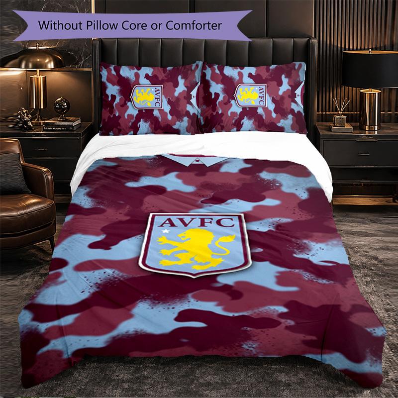 Set Biancheria da Letto Aston Villa Football 3 Pezzi Morbido Set Copripiumino con Federe Set Decorazione Camera da Letto per la Casa