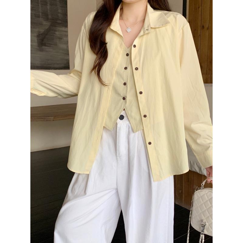 Plus Size Women s Korean Style Casual Two-Piece Shirt Blouse for Spring/Summer 2026 2XL жёлтый