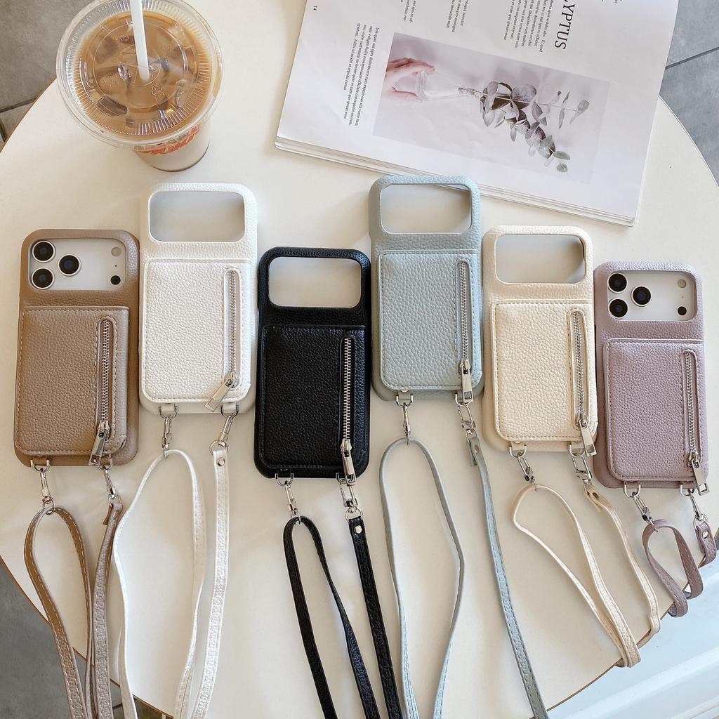 Crossbody Lanyard Phone Case with Zipper Mirror Wallet Card Holder Slot for iPhone 17 Air 16 15 14 11 Pro Max 13 12 11 Plus