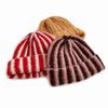 Color Blocked Ribbed Knit Cap Thick Warm Hat Brimless Striped Beanie Hat  Outdoor
