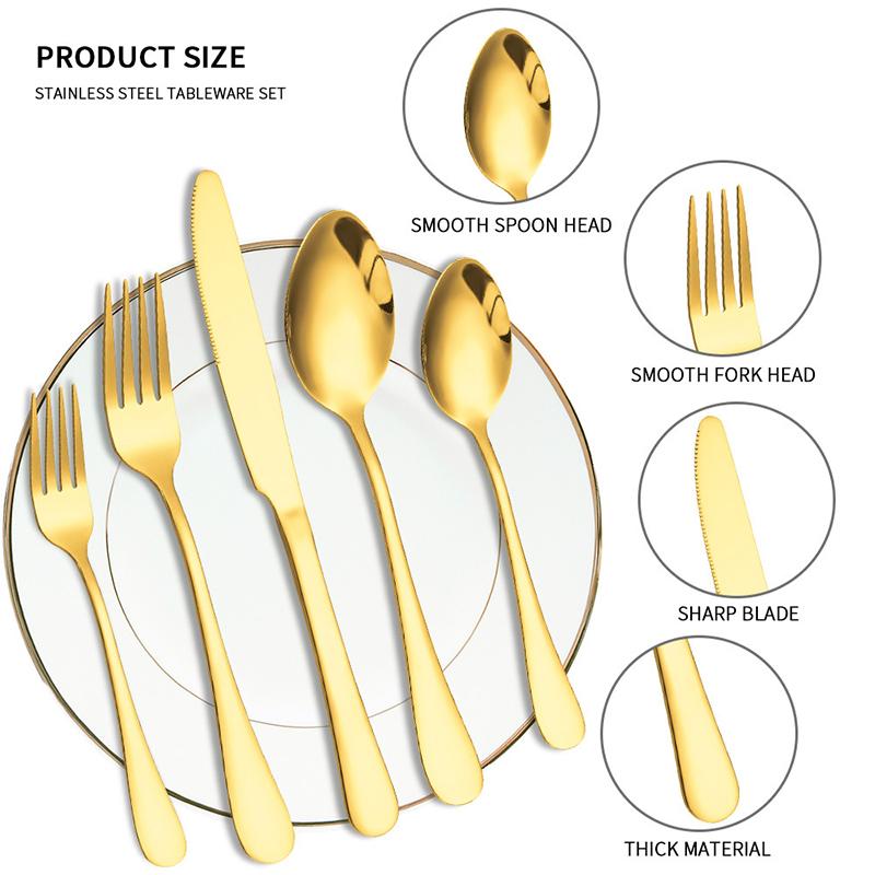 6/30pcs Golden Stainless Steel Tableware Knife, Fork and Spoon Hotel Thickened Western Tableware Steak Knife, Fork and Spoon Set