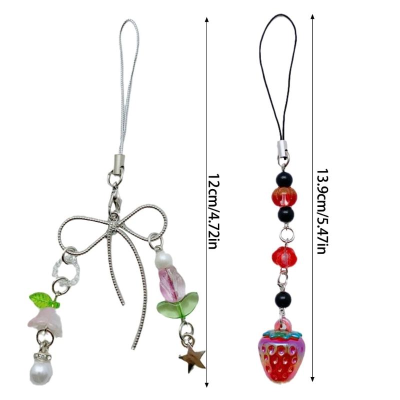 Lovely Beaded Bowknot Phone Strap Charm Pendant with Star Accents Sturdy Handbag Adornment Craft Supplies for Girls