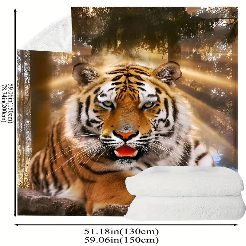 Tiger Print Flannel Blanket – Ultra-Soft Lightweight Throw – Hypoallergenic Cozy for Sofa Bed Travel