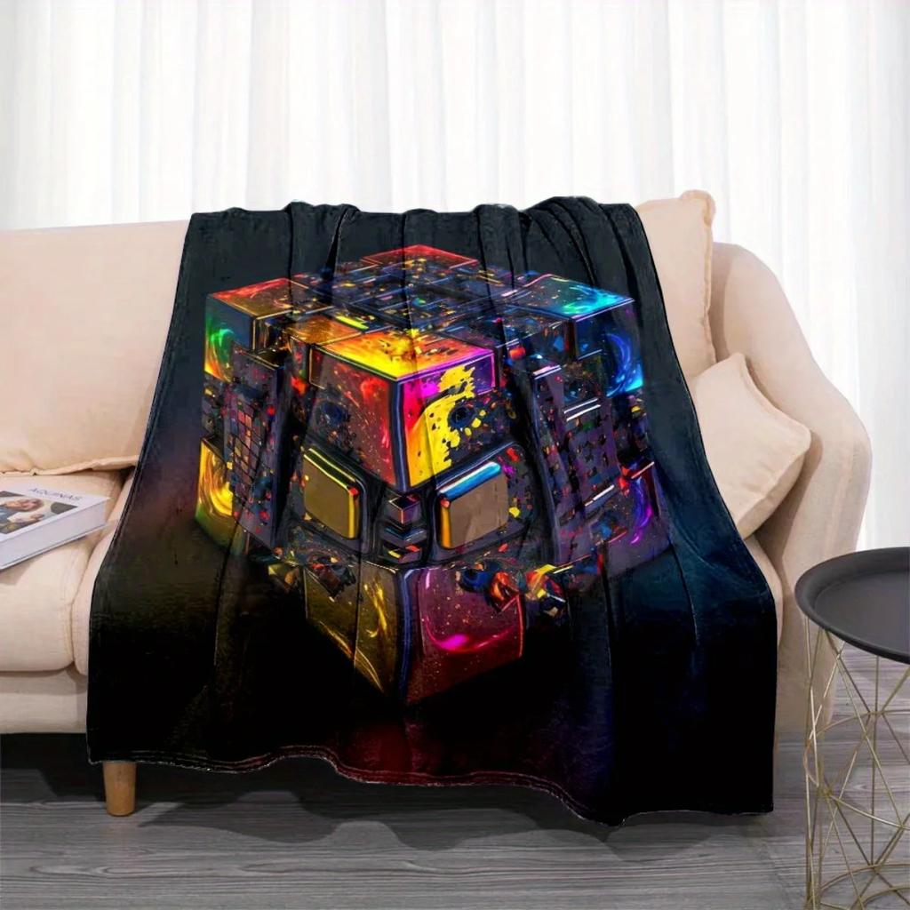 This Cool Cube-print Flannel Blanket Is Perfect for Sofas, Beds, Offices, Travel, Camping, and As a Christmas Gift for Friends