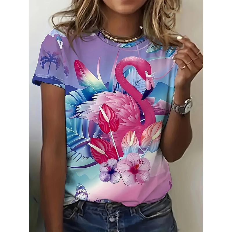 Women's printed T-shirt, casual short sleeved round neck clothing