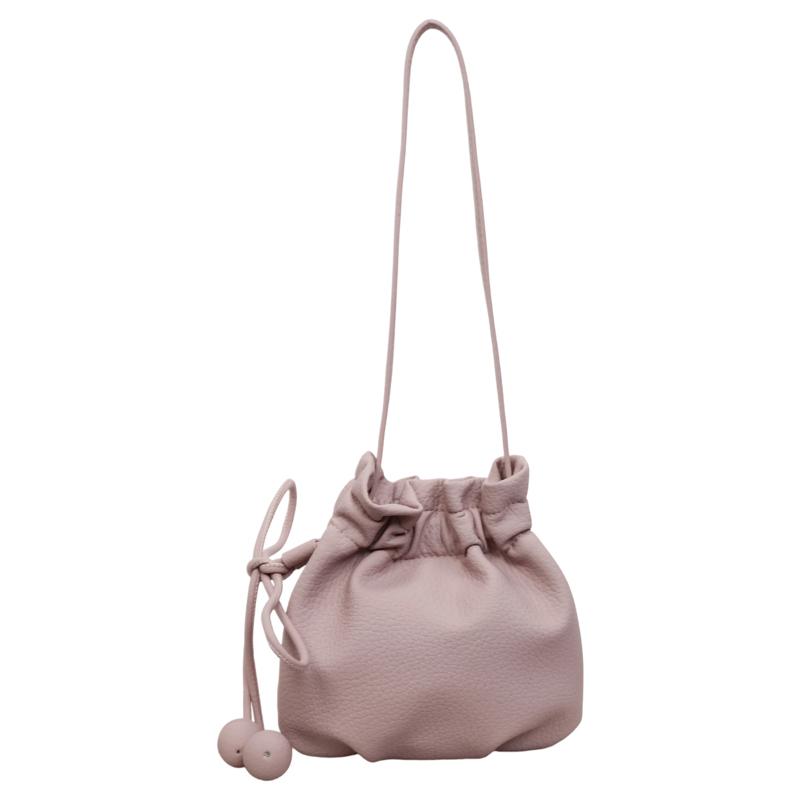2026 New Drawstring Bucket Bag for Women Soft Leather Crossbody Bag with Ball Charm Mini Shoulder Handbag for Daily Shopping