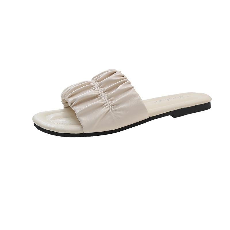 Large Size Women's Shoes 41-43 Fat Feet, Small Fragrant Style, Flat Bottom Cool Slippers, Women's Summer Wear with Skirts, Beach Flip-flops