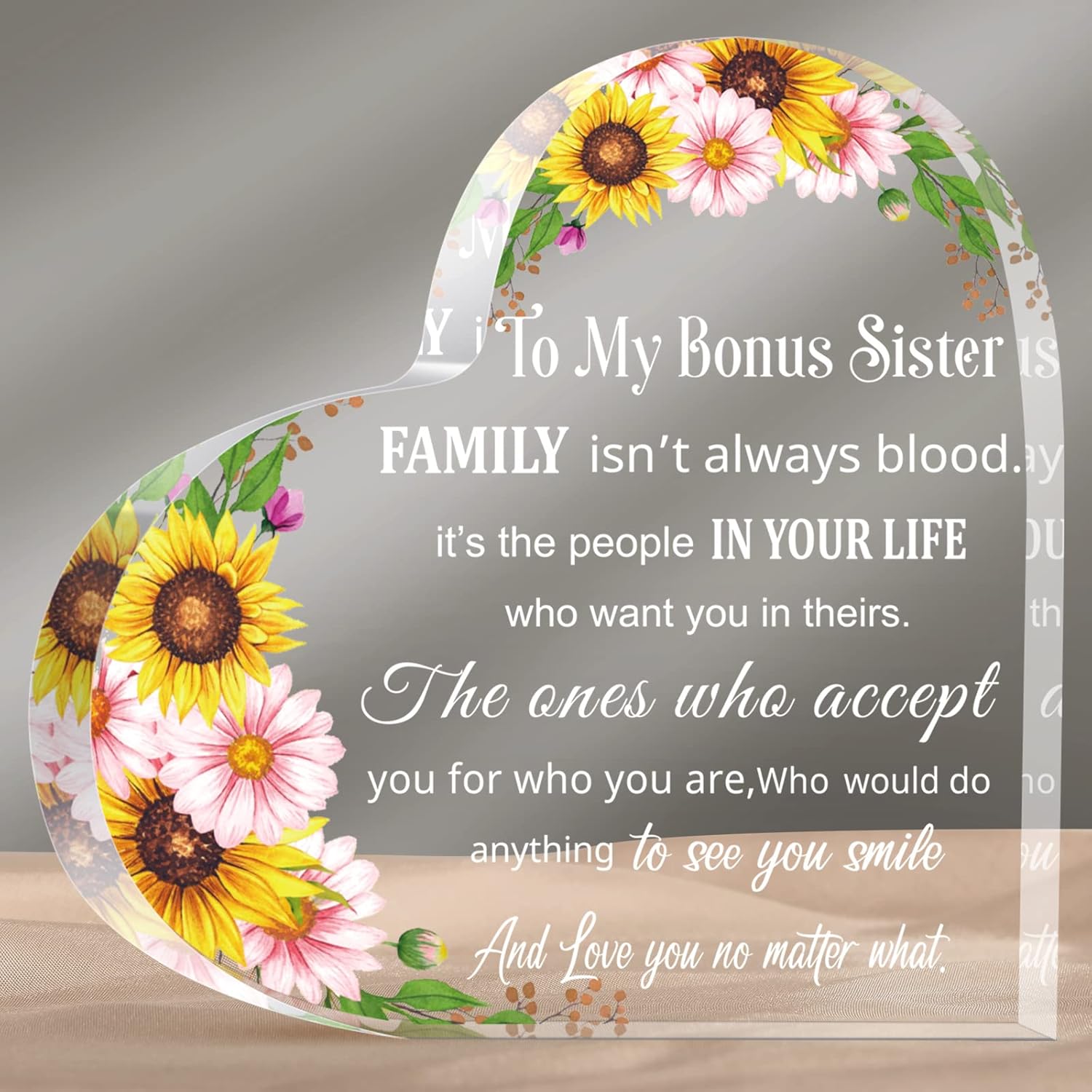 Yookeer My Bonus Sister Gifts Heart Keepsake and Paperweight from Brother Clear Acrylic Sister in Law Gift for Women Friendship for Women Friend Heart Style