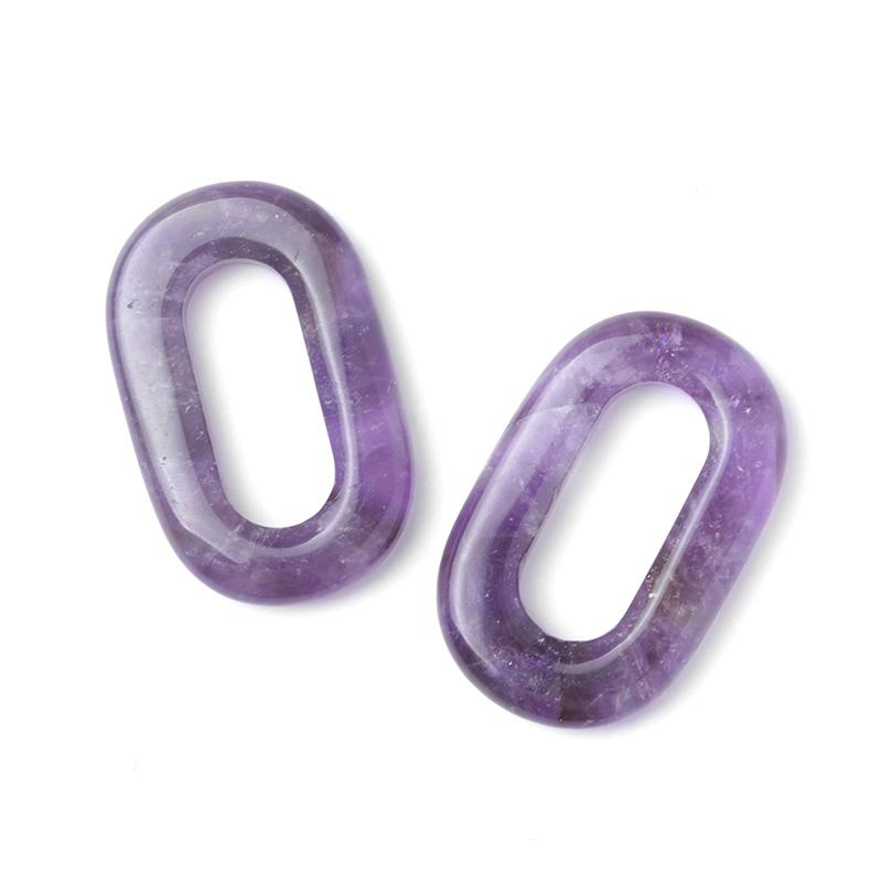 1 Stück Naturstein-Anhänger, hohl, oval, Quarz, Amazonit, Amethyst, Edelsteine, Charms für die Schmuckherstellung, DIY, Frauen, Männer, Halskette, Ohrringe, Zubehör, 23 × 38 mm