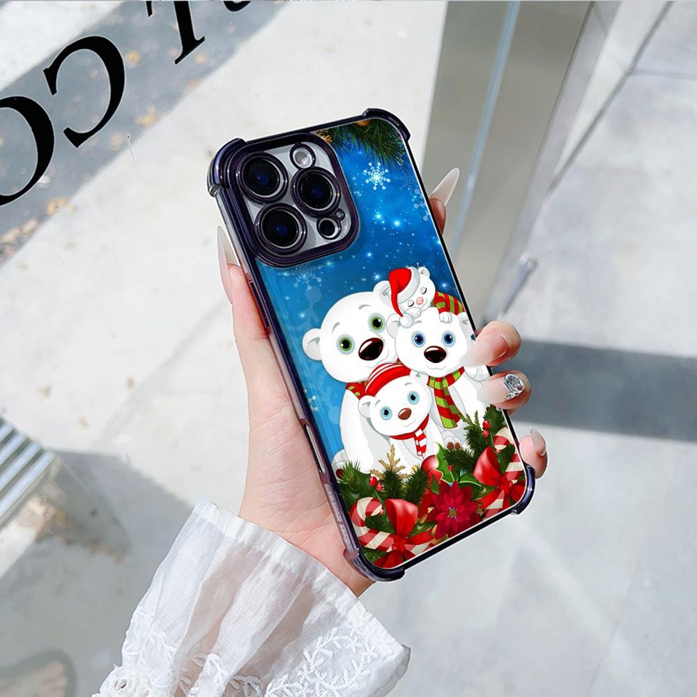 Ae110 Merry Christmas Electroplated TPU Phone Cases for iPhone 16 15 13 11 Pro Max 14 Plus 12 XR Infinix Smart 8 Tecno Four Corner Protection Cover