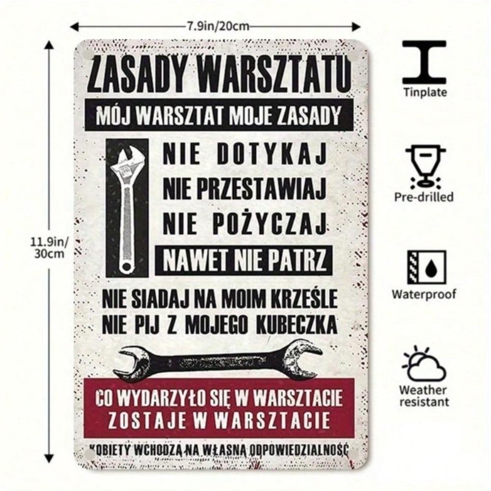 Vintage Polish Safety Rules Metal Sign Retro Garage Workshop Decor Tin Plaque