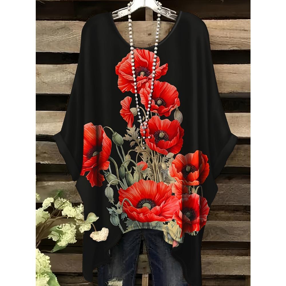 Sommer Elegante Frau Blumenprint Oberteil Vintage Rundhals Damen Kurzarm Y2k Grafik T-Shirt Mode Y2k Kleidung Frau 2025