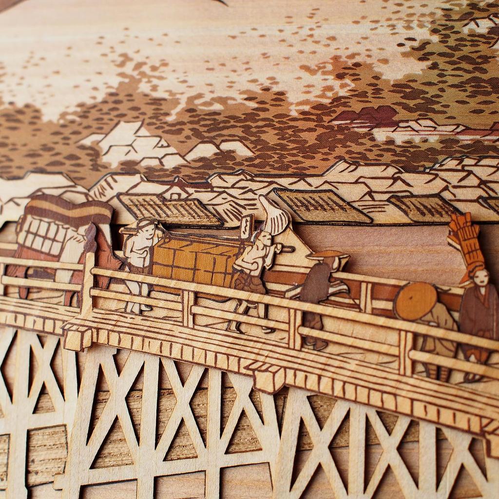KINOWA "Kyoto Sanjo Ohashi Bridge" Wood Collage Original DIY Kit Ukiyo-e Hiroshige Fifty-three Stations of the Tokaido Made In Japan