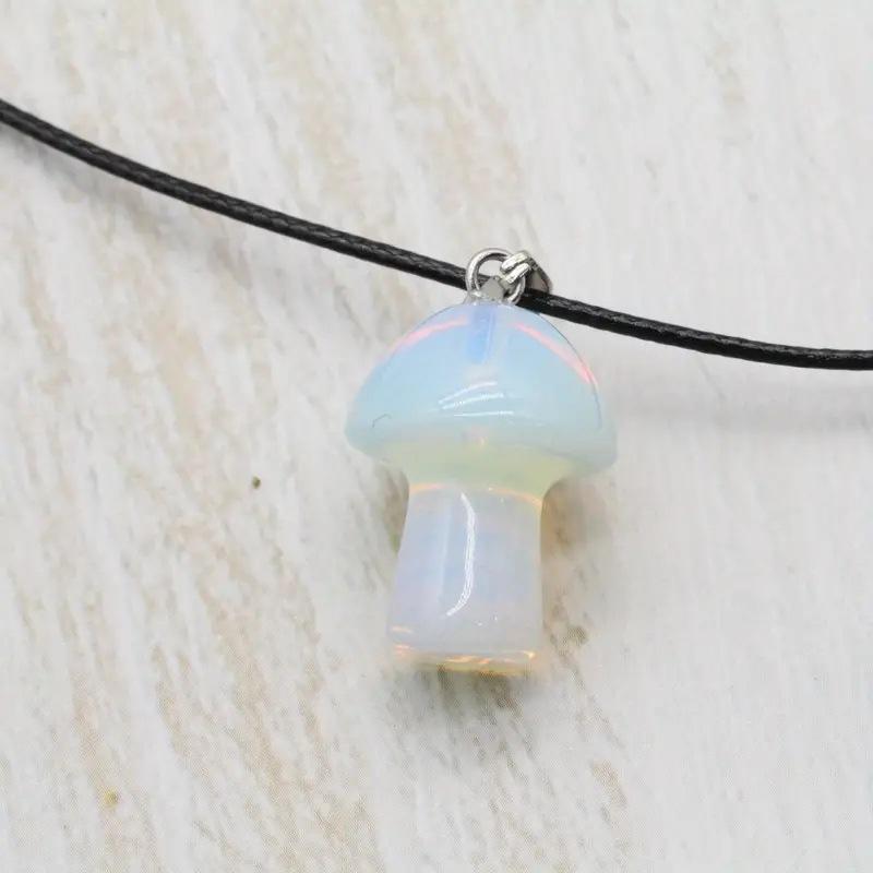 Mushroom necklace, handmade leather rope, colorful, crystal mushroom collarbone chain, bohemian style