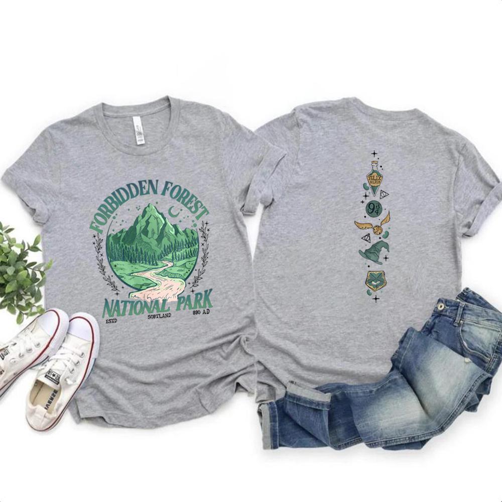 

Aesthetic Two-sided National Park Wizard T-shirt Forest Shirt HP Inspired Shirts Unisex Short Sleeved Top Bookish Gift for Fans S