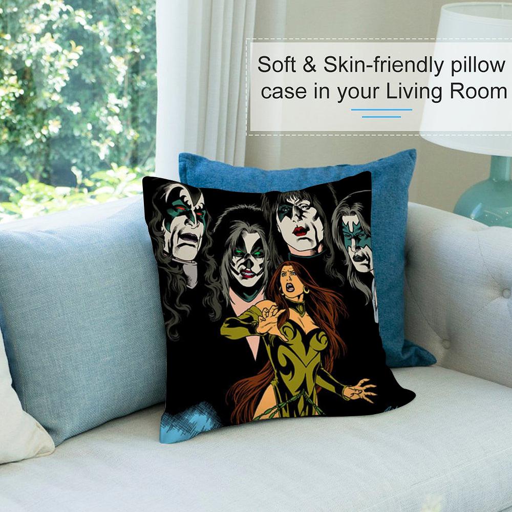 American Hot Heavy Metal Rock Kiss Band Pillow Case Short Plush Sofa Decorative Gift Home Double-sided Printing Cushion
