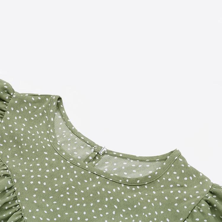 Women Summer Loose Green Blouse Ruffled Short Sleeve O Neck Tops