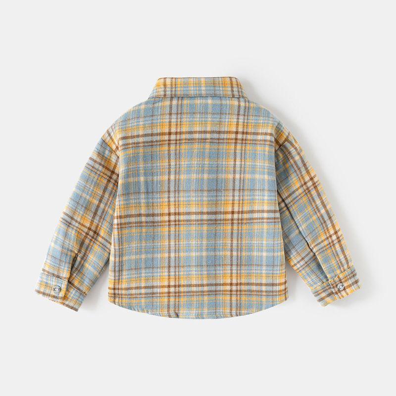 Boys' Long-Sleeved Shirts, Spring and Autum Baby Plaid Shirts, Kidsren's Retro Color-Blocked Cardigans, Lapel Tops and Jackets