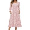 Women's Fashion Pocket Half Sleeve Floral Mid,length Casual Dress