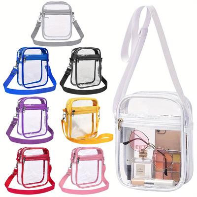 Geantă de umăr transparentă pentru femei, aprobată de stadion din PVC, transparentă, geantă crossbody simplă cu buzunar frontal, geantă de mână casual
