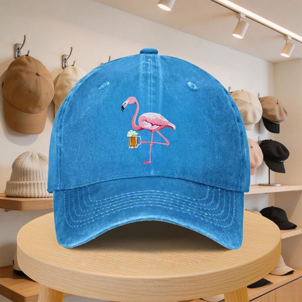 Herren Baseballkappe mit Flamingo-Bier-Grafik Modische Lässige Verstellbare Mütze für Frühling Herbst Ausflüge Reisen Strand Vaca